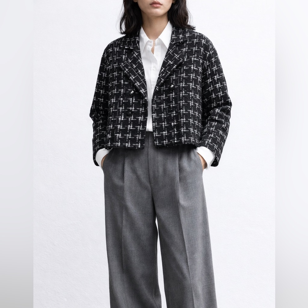 ZARA Metallic Thread Knit Double-Breasted Blazer Cardigan size medium